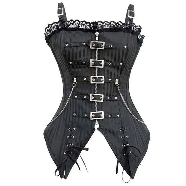 Edgy Punk Rock Corset with Pin Stripes and Lace Trim - Cosparty