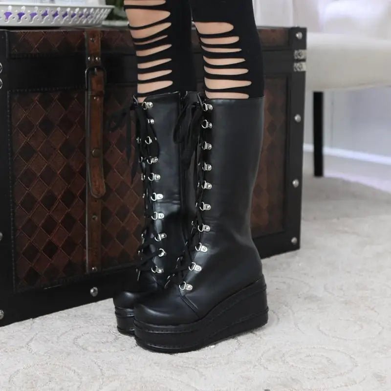 Edgy Punk Rock Knee High Boots for a Comfortable Fit Feet - Cosparty