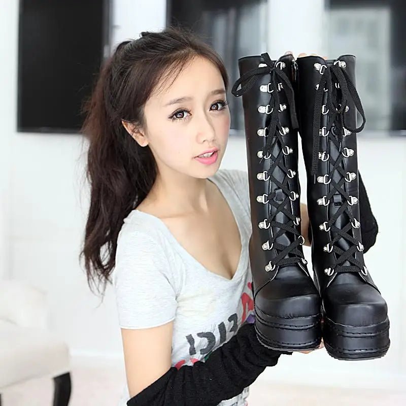 Edgy Punk Rock Knee High Boots for a Comfortable Fit Feet - Cosparty