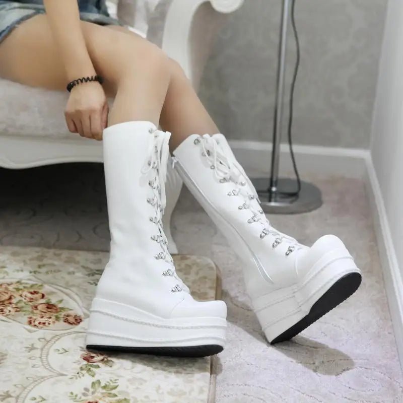 Edgy Punk Rock Knee High Boots for a Comfortable Fit Feet - Cosparty