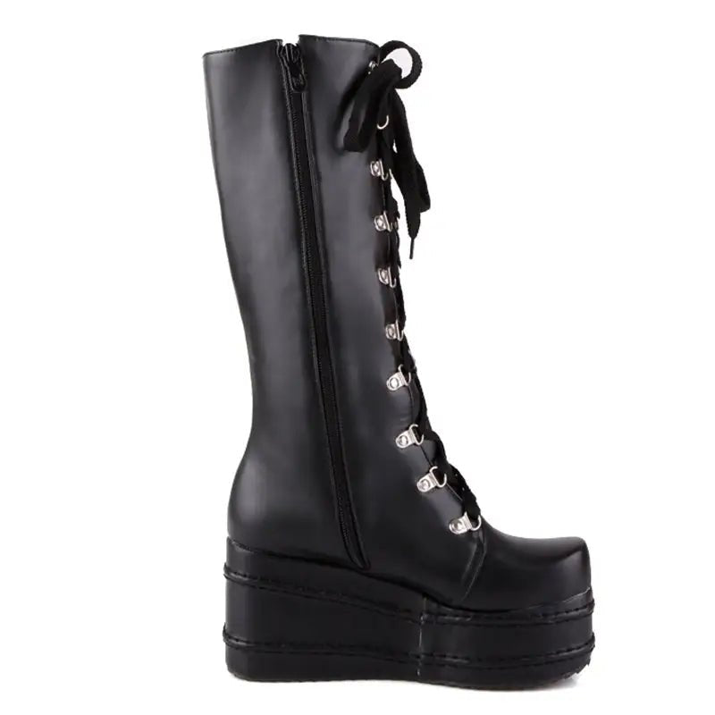 Edgy Punk Rock Knee High Boots for a Comfortable Fit Feet - Cosparty