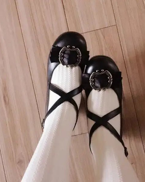 Elegant Lolita Block - Heeled Shoes with Bow Embellishments - Cosparty