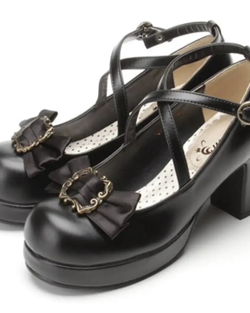 Elegant Lolita Block - Heeled Shoes with Bow Embellishments - Cosparty
