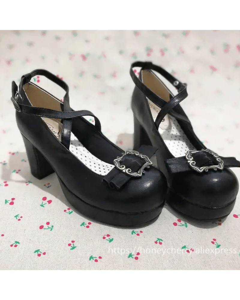 Elegant Lolita Block - Heeled Shoes with Bow Embellishments - Cosparty
