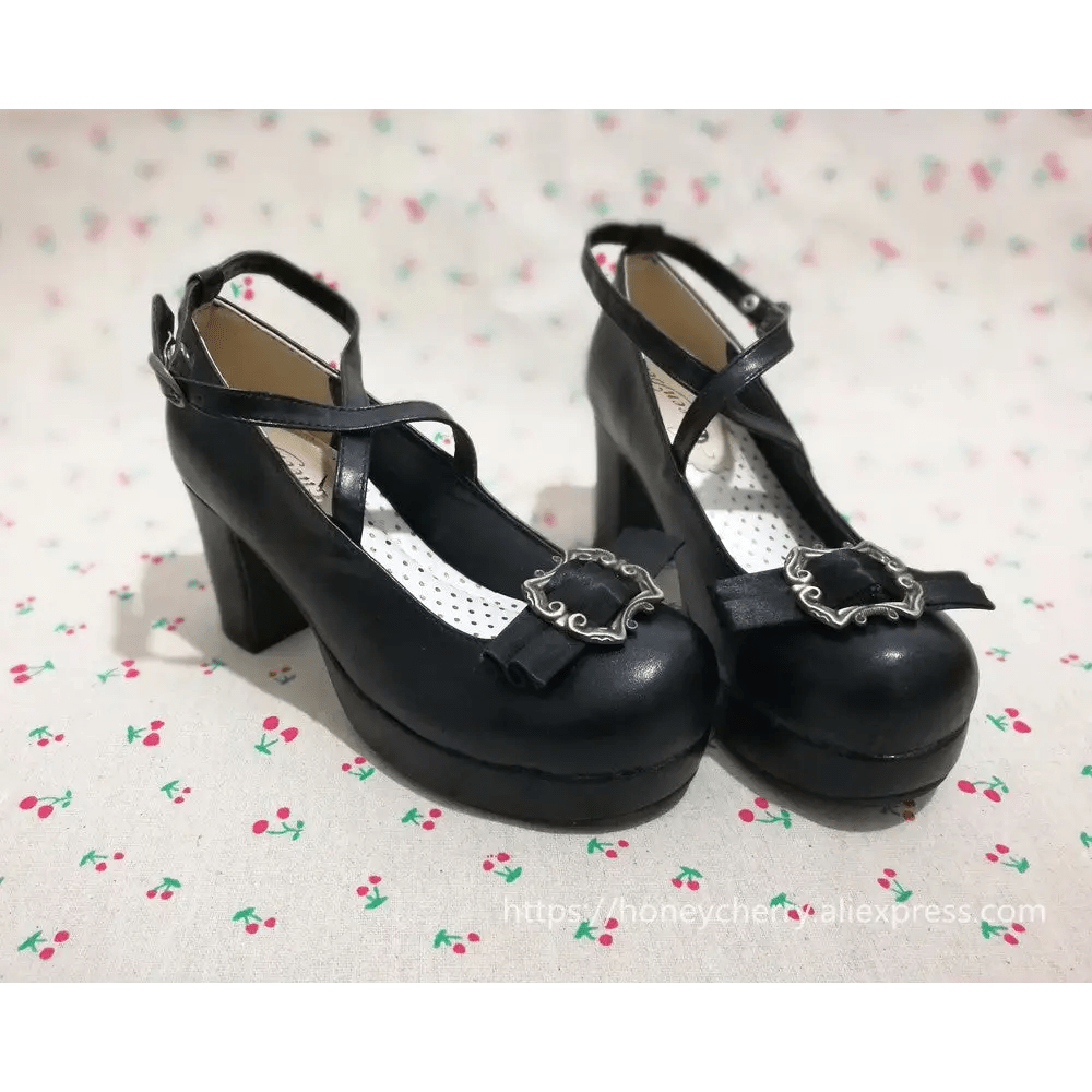 Elegant Lolita Block - Heeled Shoes with Bow Embellishments - Cosparty