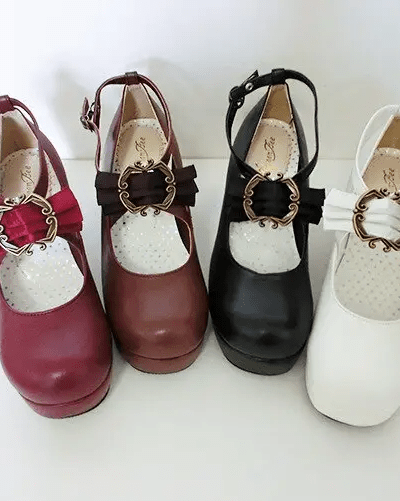 Elegant Lolita Block - Heeled Shoes with Bow Embellishments - Cosparty