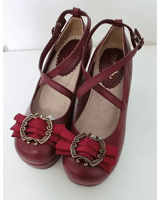 Elegant Lolita Block - Heeled Shoes with Bow Embellishments - Cosparty