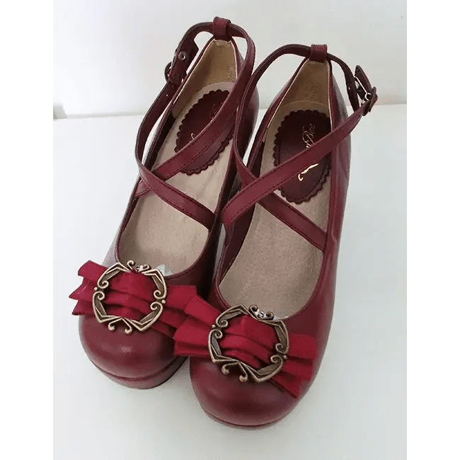 Elegant Lolita Block - Heeled Shoes with Bow Embellishments - Cosparty