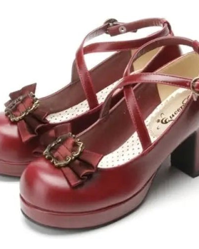 Elegant Lolita Block - Heeled Shoes with Bow Embellishments - Cosparty