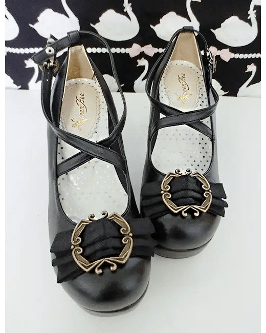 Elegant Lolita Block - Heeled Shoes with Bow Embellishments - Cosparty