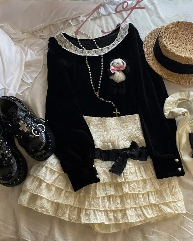 Enchanting Lace Cake Skirt in Classic Color Palette for a Dreamy Look - skirt