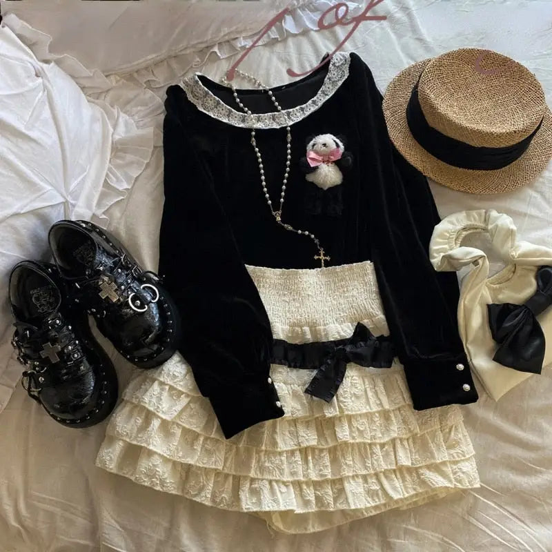 Enchanting Lace Cake Skirt in Classic Color Palette for a Dreamy Look - skirt