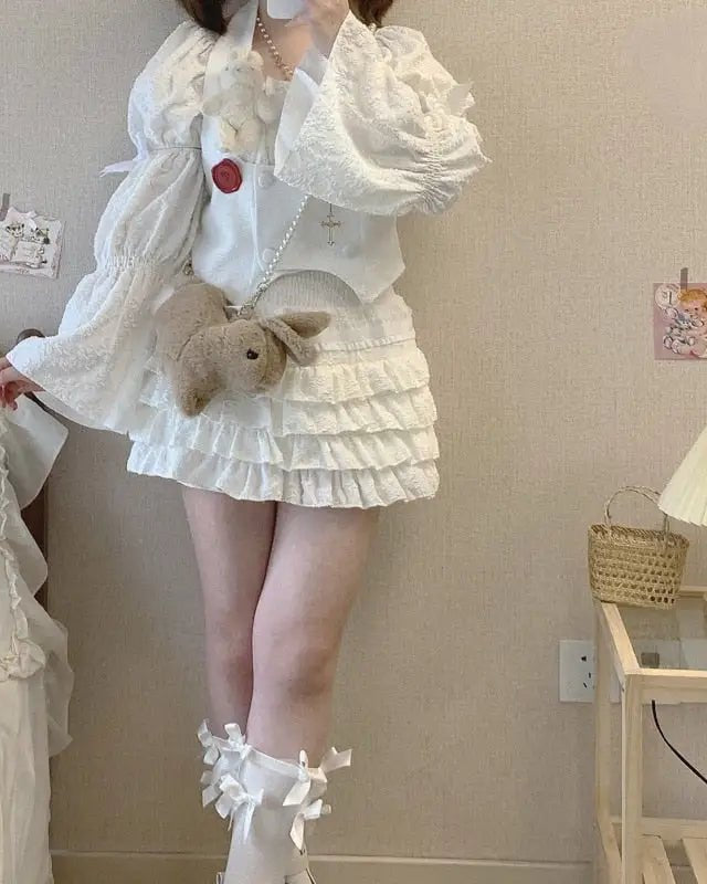 Enchanting Lace Cake Skirt in Classic Color Palette for a Dreamy Look - Cosparty