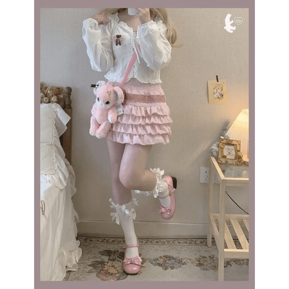 Enchanting Lace Cake Skirt in Classic Color Palette for a Dreamy Look - Cosparty