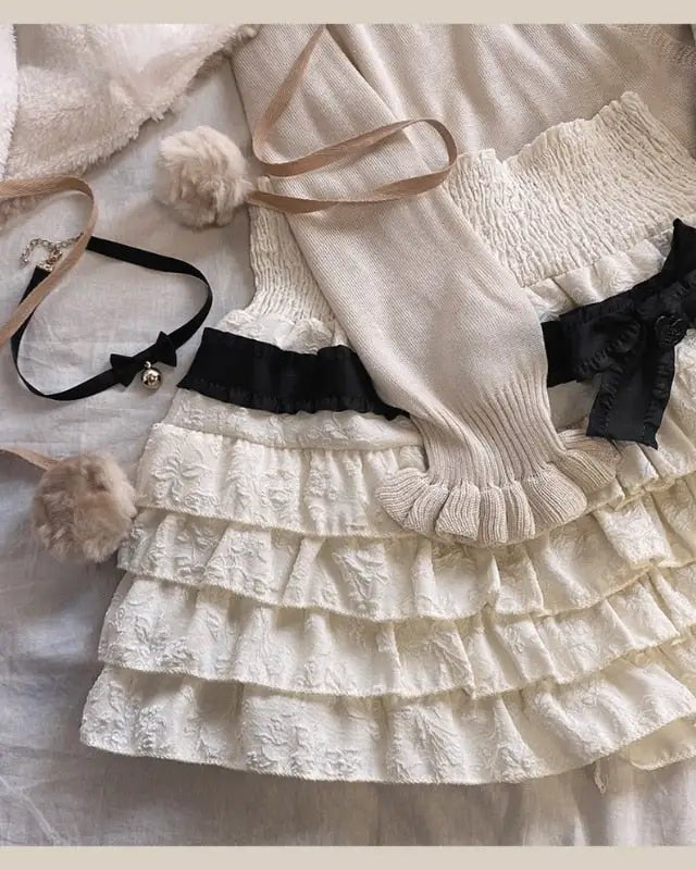 Enchanting Lace Cake Skirt in Classic Color Palette for a Dreamy Look - Cosparty