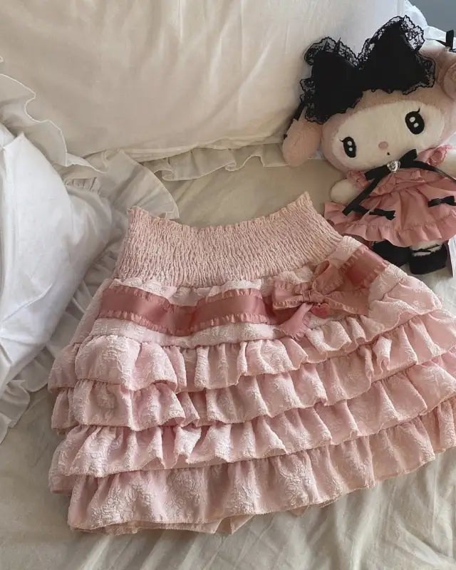 Enchanting Lace Cake Skirt in Classic Color Palette for a Dreamy Look - Cosparty