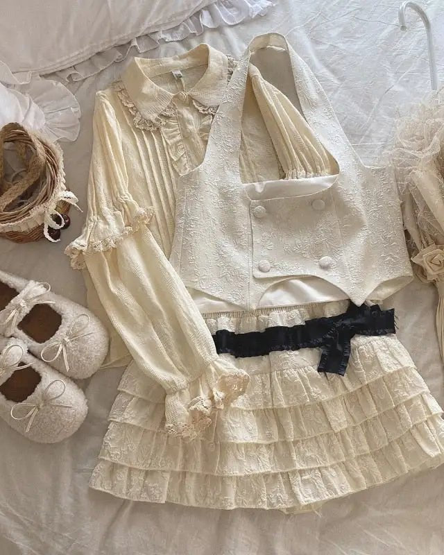 Enchanting Lace Cake Skirt in Classic Color Palette for a Dreamy Look - Cosparty