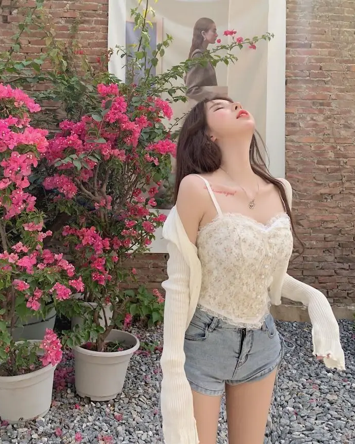 Ethereal Floral Camisole Inspired by Vintage French Film Elegance - shirt