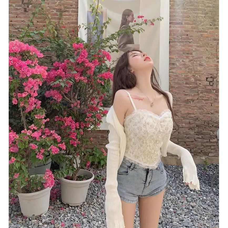 Ethereal Floral Camisole Inspired by Vintage French Film Elegance - shirt