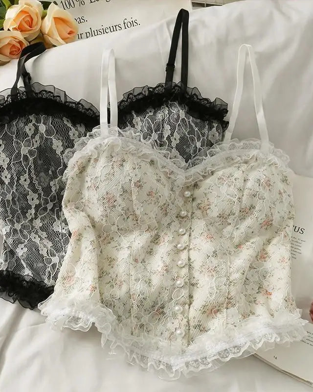 Ethereal Floral Camisole Inspired by Vintage French Film Elegance - shirt