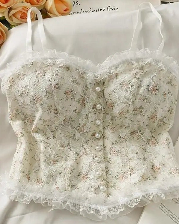 Ethereal Floral Camisole Inspired by Vintage French Film Elegance - Cosparty