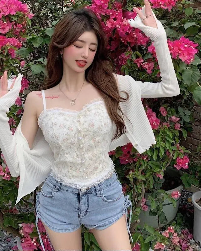 Ethereal Floral Camisole Inspired by Vintage French Film Elegance - shirt