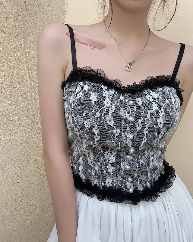 Ethereal Floral Camisole Inspired by Vintage French Film Elegance - shirt