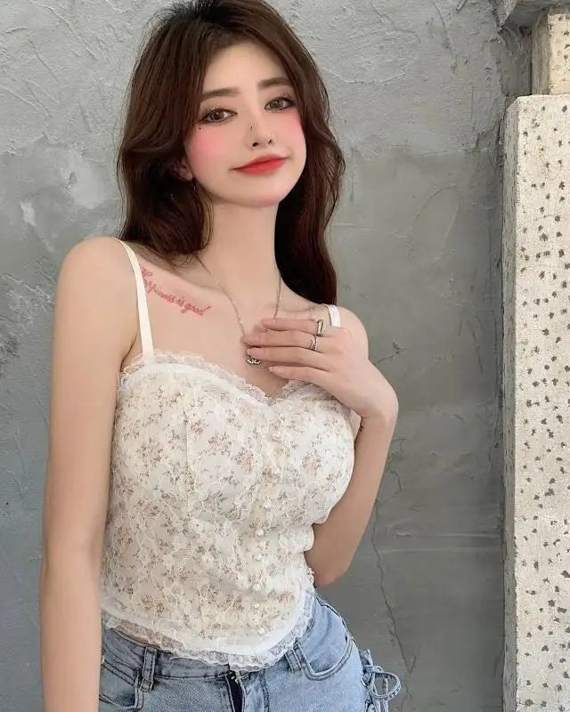 Ethereal Floral Camisole Inspired by Vintage French Film Elegance - Cosparty