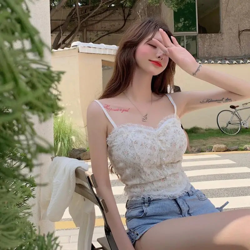 Ethereal Floral Camisole Inspired by Vintage French Film Elegance - shirt