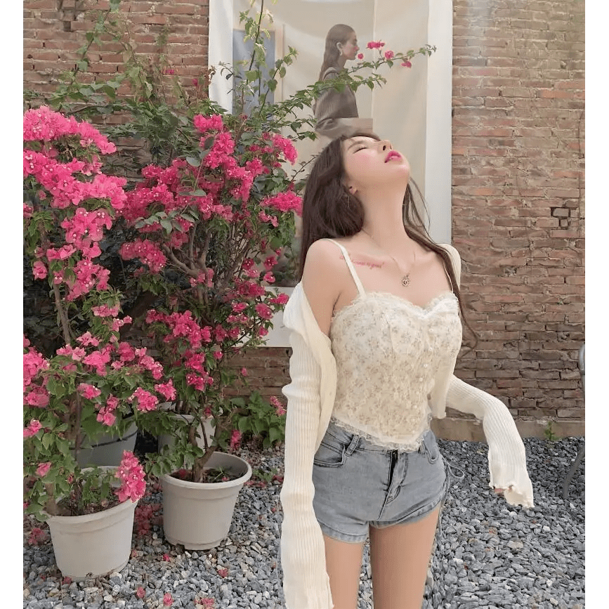 Ethereal Floral Camisole Inspired by Vintage French Film Elegance - Cosparty