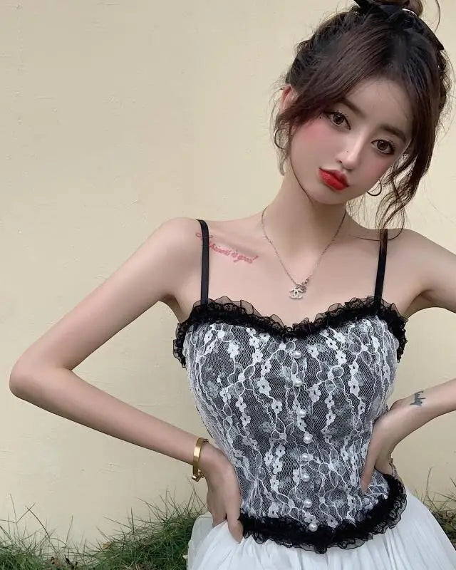 Ethereal Floral Camisole Inspired by Vintage French Film Elegance - shirt