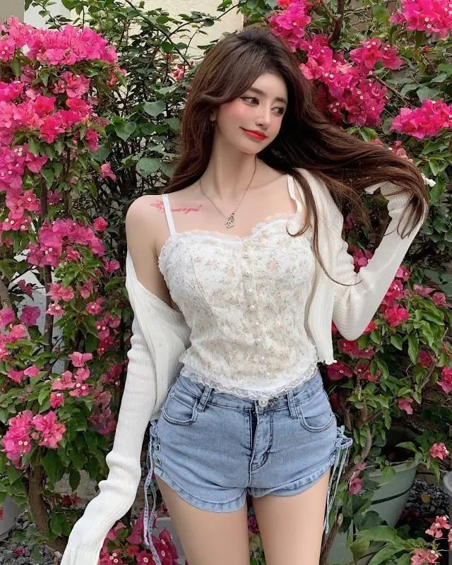 Ethereal Floral Camisole Inspired by Vintage French Film Elegance - Cosparty