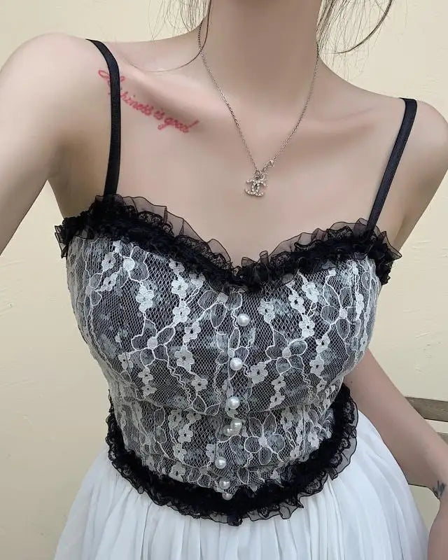 Ethereal Floral Camisole Inspired by Vintage French Film Elegance - shirt