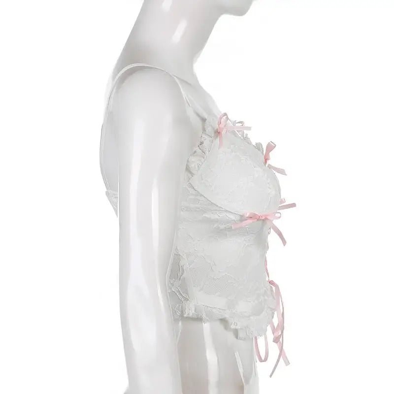 Ethereal Lace and Ribbon Bustier Crop Top - Cosparty