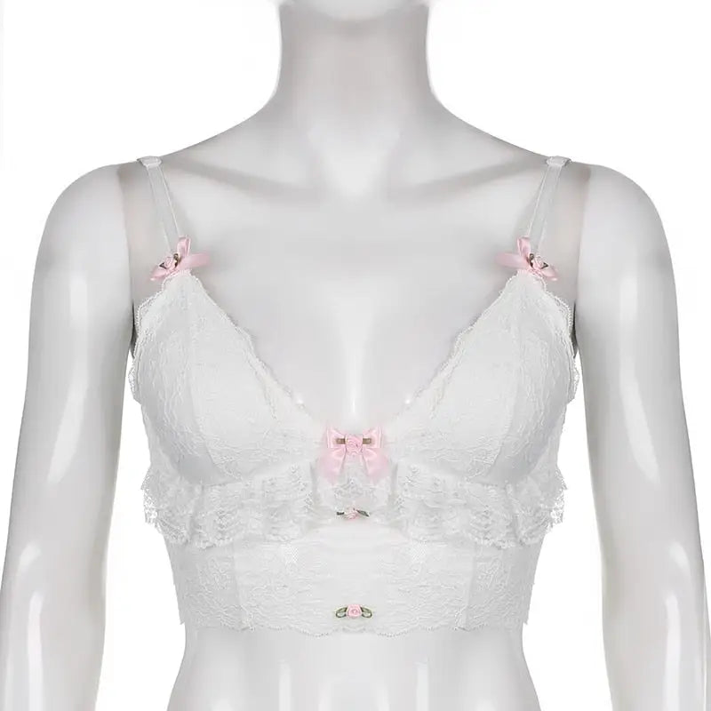 Ethereal Lace and Rosebud Bustier Crop Top - top