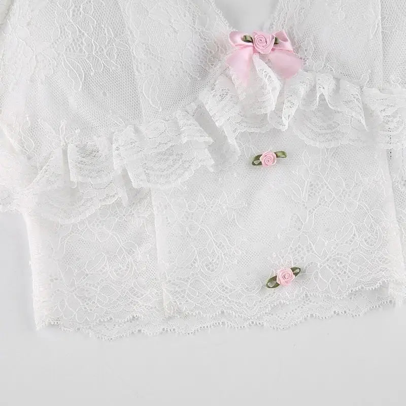 Ethereal Lace and Rosebud Bustier Crop Top - Cosparty