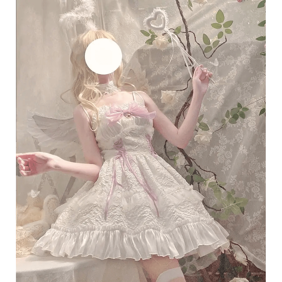 Ethereal Princess Lace Dress with Ruffles and Bows - Cosparty