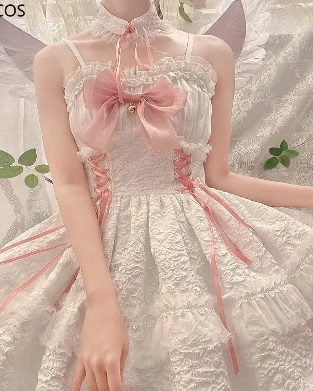 Ethereal Princess Lace Dress with Ruffles and Bows - dress