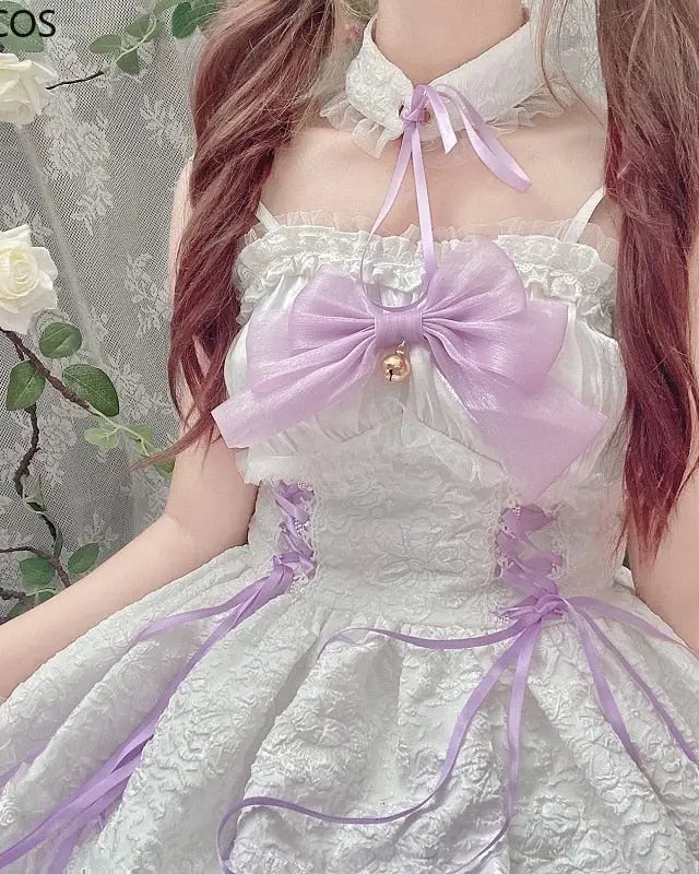 Ethereal Princess Lace Dress with Ruffles and Bows - dress