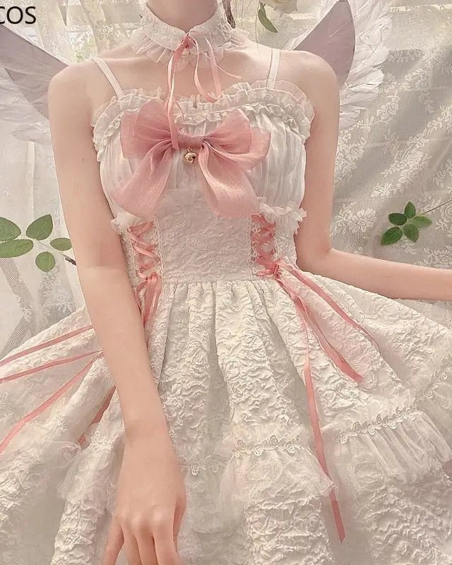 Ethereal Princess Lace Dress with Ruffles and Bows - Cosparty