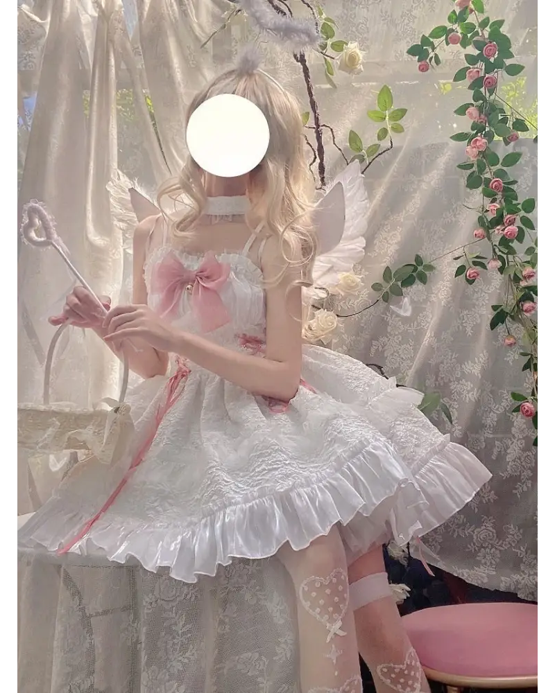 Ethereal Princess Lace Dress with Ruffles and Bows - dress