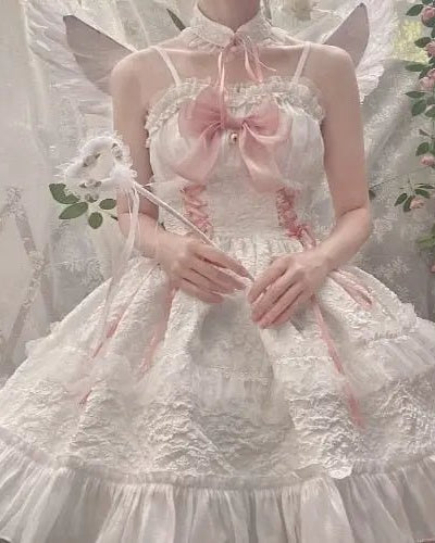 Ethereal Princess Lace Dress with Ruffles and Bows - Cosparty