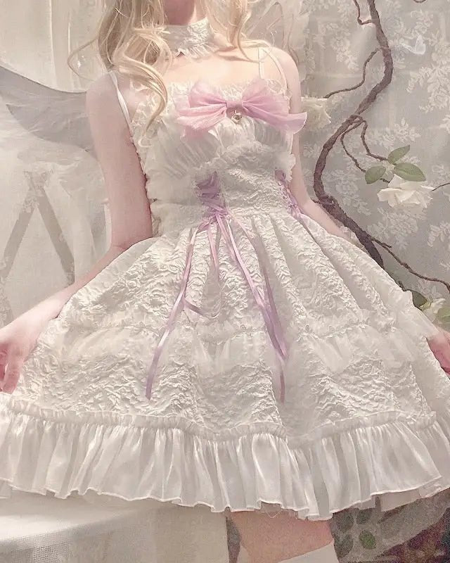 Ethereal Princess Lace Dress with Ruffles and Bows - Cosparty