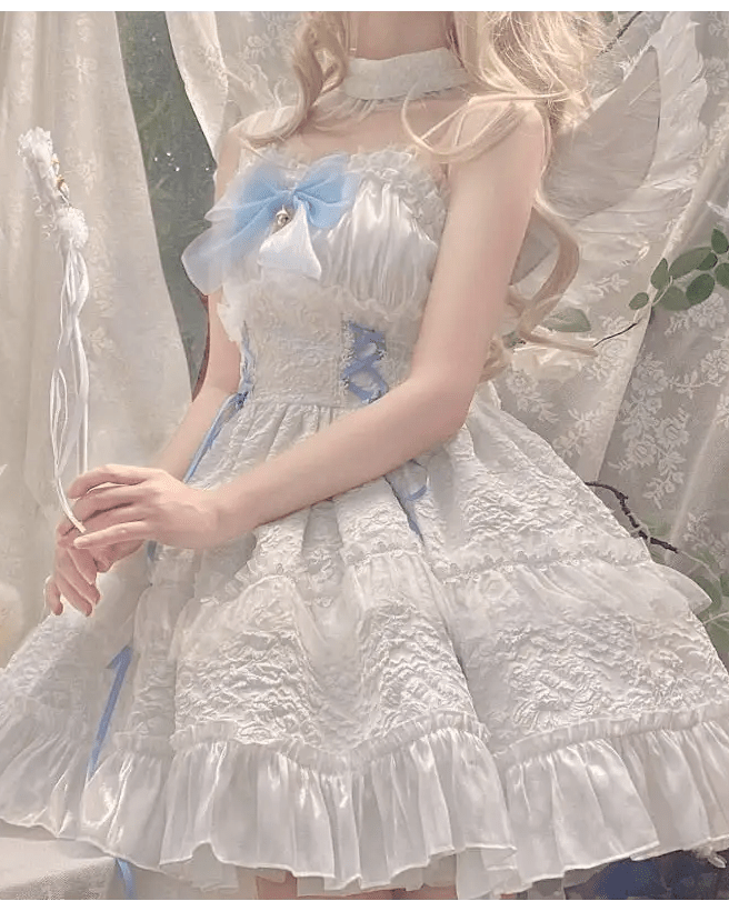 Ethereal Princess Lace Dress with Ruffles and Bows - Cosparty