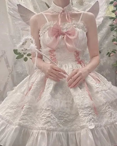 Ethereal Princess Lace Dress with Ruffles and Bows - dress