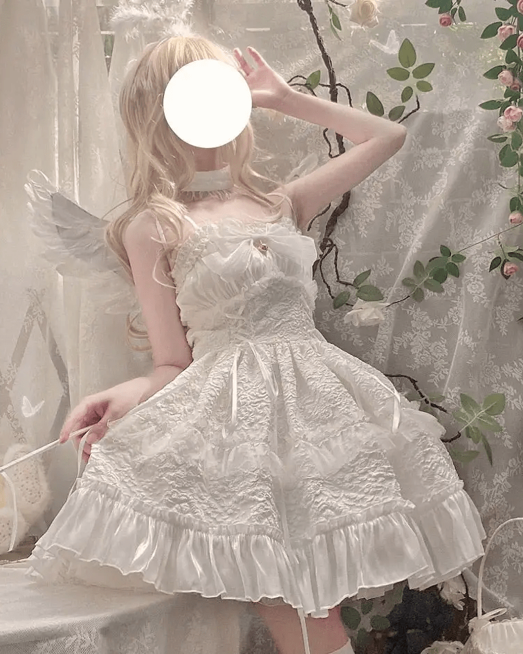 Ethereal Princess Lace Dress with Ruffles and Bows - Cosparty