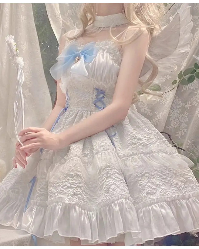 Ethereal Princess Lace Dress with Ruffles and Bows - dress