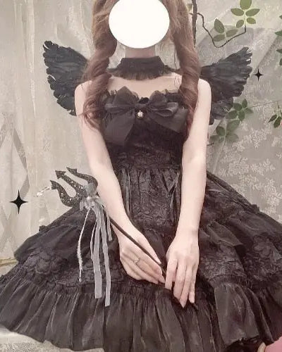 Ethereal Princess Lace Dress with Ruffles and Bows - dress