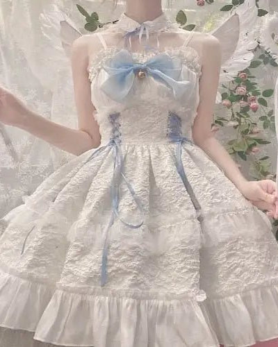 Ethereal Princess Lace Dress with Ruffles and Bows - Cosparty