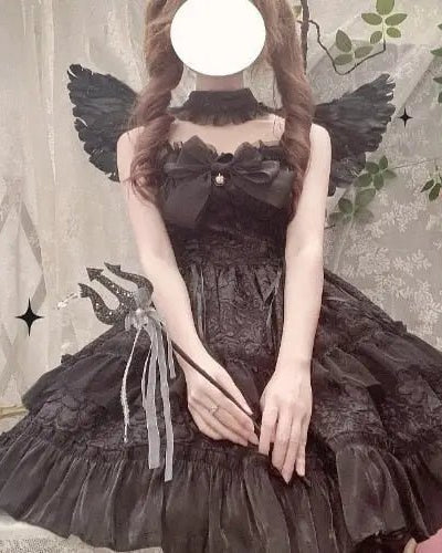 Ethereal Princess Lace Dress with Ruffles and Bows - Cosparty